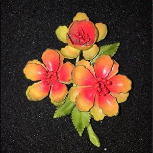 Vintage 1970s Art Deco Vibrant Enameled Brooch